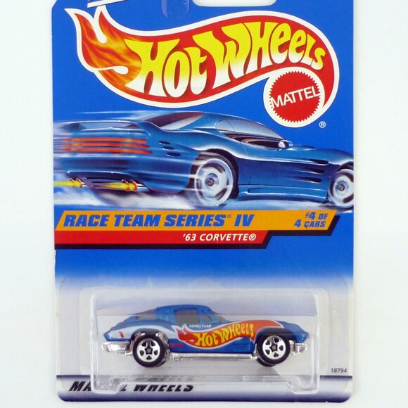 Hot Wheels '63 Corvette #728 Race Team Series IV 4 of 4 Blue Die-Cast Car 1998 - Picture 1 of 1